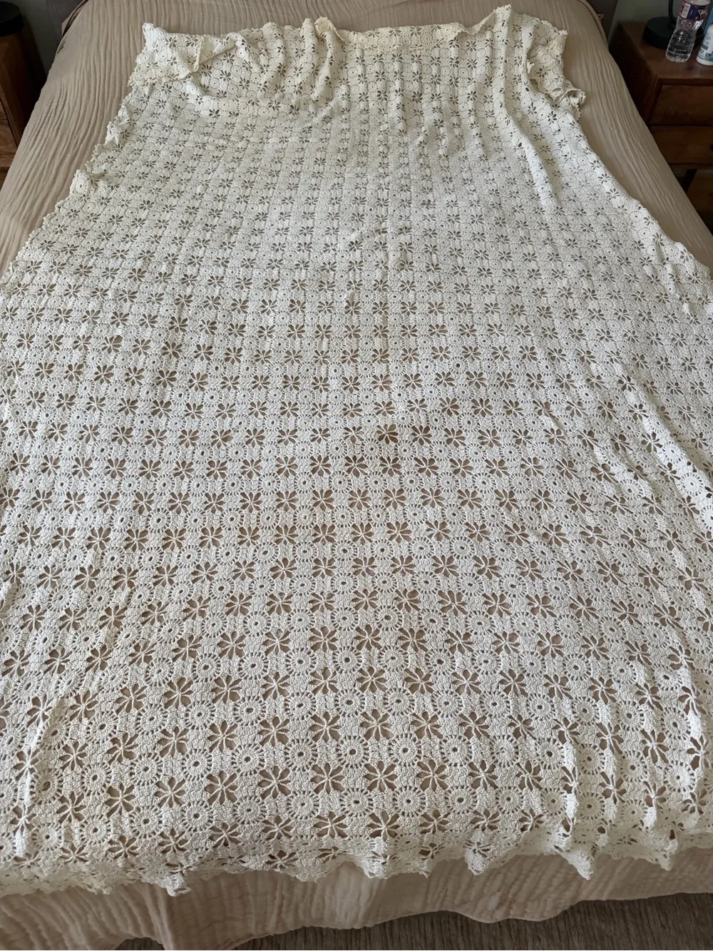 Vintage Handmade Crochet Lace Heavy Holiday Tablecloth 80”x60” Rectangle